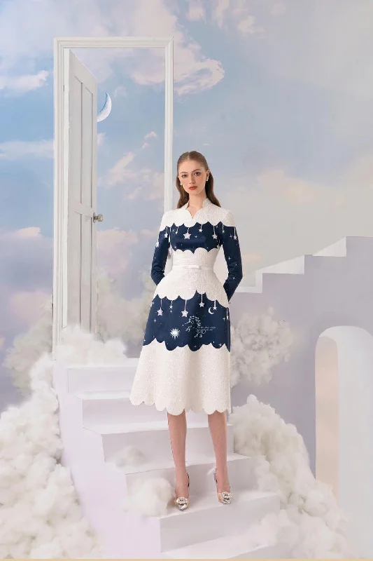 Midi dresses with cold - shoulder cutouts for a trendy styleStarry Night A-line Long Sleeved Silk Midi Dress Midi dresses with cold - shoulder cutouts for a trendy styleStarry Night A-line Long Sleeved Silk Midi Dress