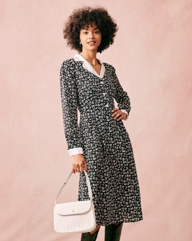 Midi dresses with ruched sleeves for a more fitted and stylish arm lookThe Collared Patchwork Long Sleeve Midi Dress Midi dresses with ruched sleeves for a more fitted and stylish arm lookThe Collared Patchwork Long Sleeve Midi Dress