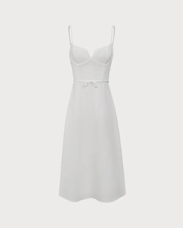 Midi dresses with button - front designs for a classic touchWhite Bowknot Slip Midi Dress Midi dresses with button - front designs for a classic touchWhite Bowknot Slip Midi Dress