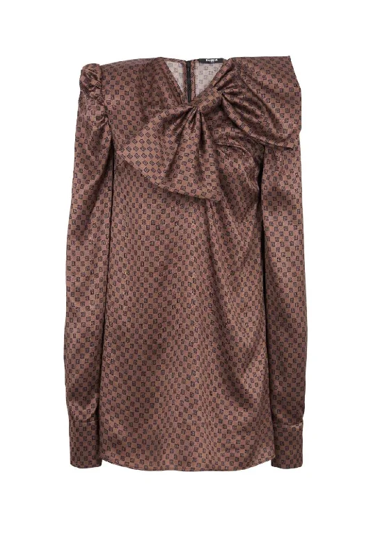 Skinny women jeans with a form - fitting designBalmain Bow Detail Monogram Satin Mini Dress - Brown