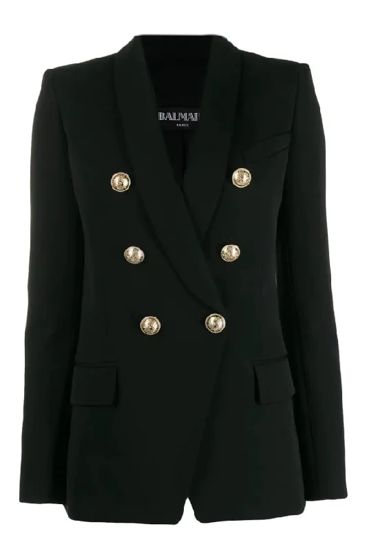 Men's Denim Button - Down Shirt with Roll - Up Cuffs for a Relaxed Summer VibeBalmain Longline Wool Blazer - Black