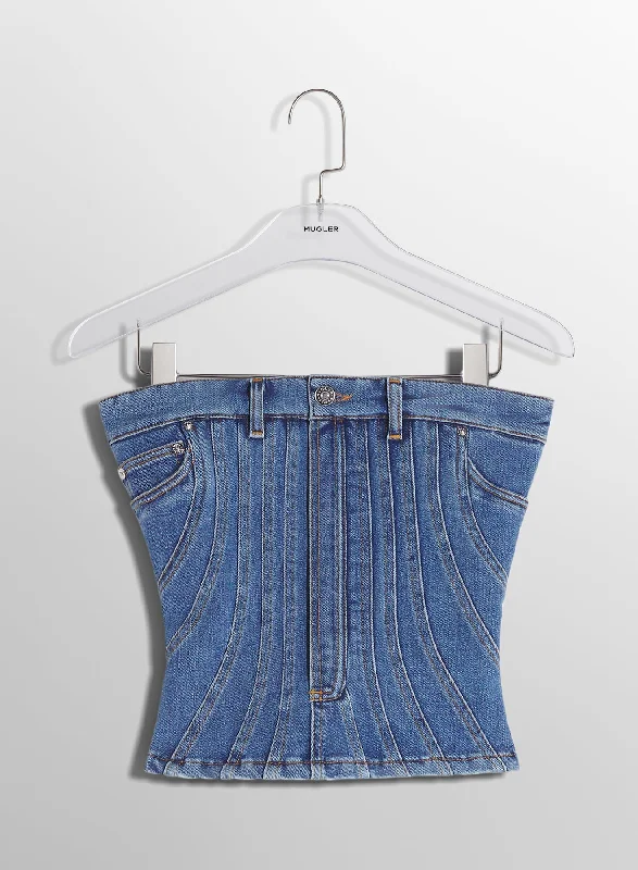 Plus - size women jeans for a comfortable and stylish fitblue spiral denim bustier