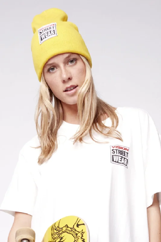 Men's Oversized Distressed Denim Jacket with Ripped Sleeves for a Punk LookCuffed Beanie With Large Logo Patch - Yellow Men's Oversized Distressed Denim Jacket with Ripped Sleeves for a Punk LookCuffed Beanie With Large Logo Patch - Yellow