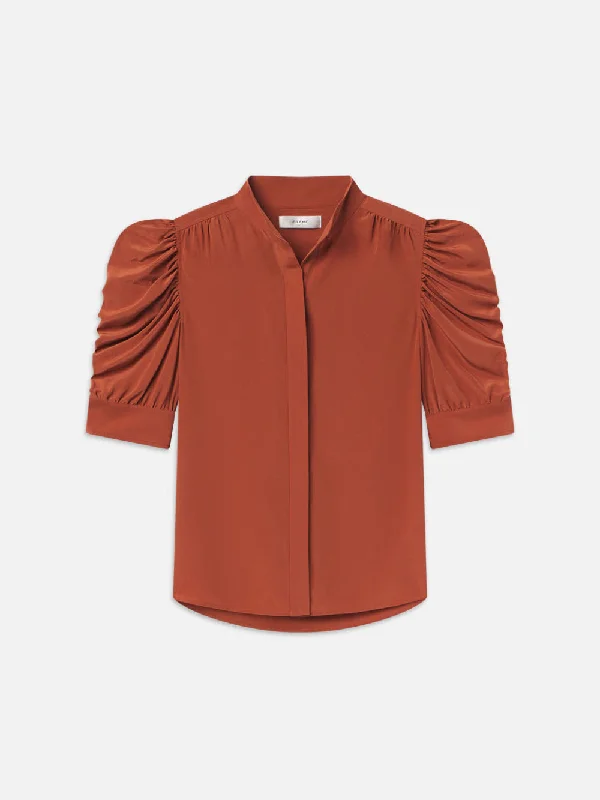 Men's Denim Shirt with a Hidden Pocket for Valuables for Travel ConvenienceGillian Top -- Deep Rust Men's Denim Shirt with a Hidden Pocket for Valuables for Travel ConvenienceGillian Top -- Deep Rust