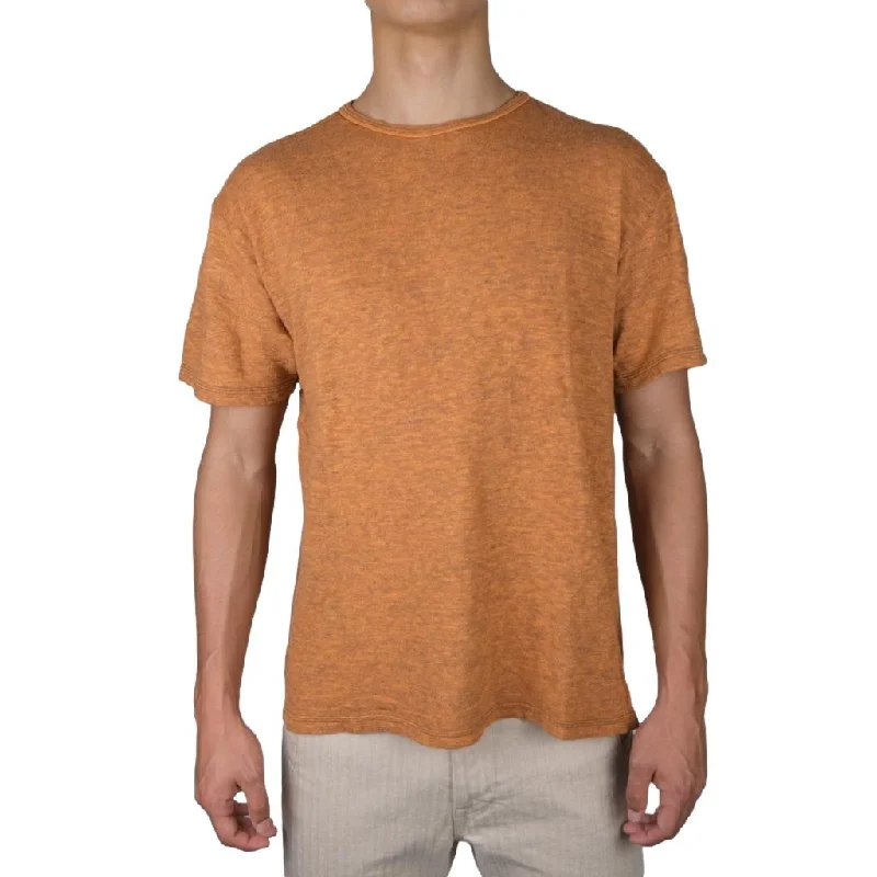 Slim Fit Men's Dark Wash Denim Shirt with Pearl Snap Buttons for a Western StyleLoop & Weft Super Slub Crewneck Tee (Orange)