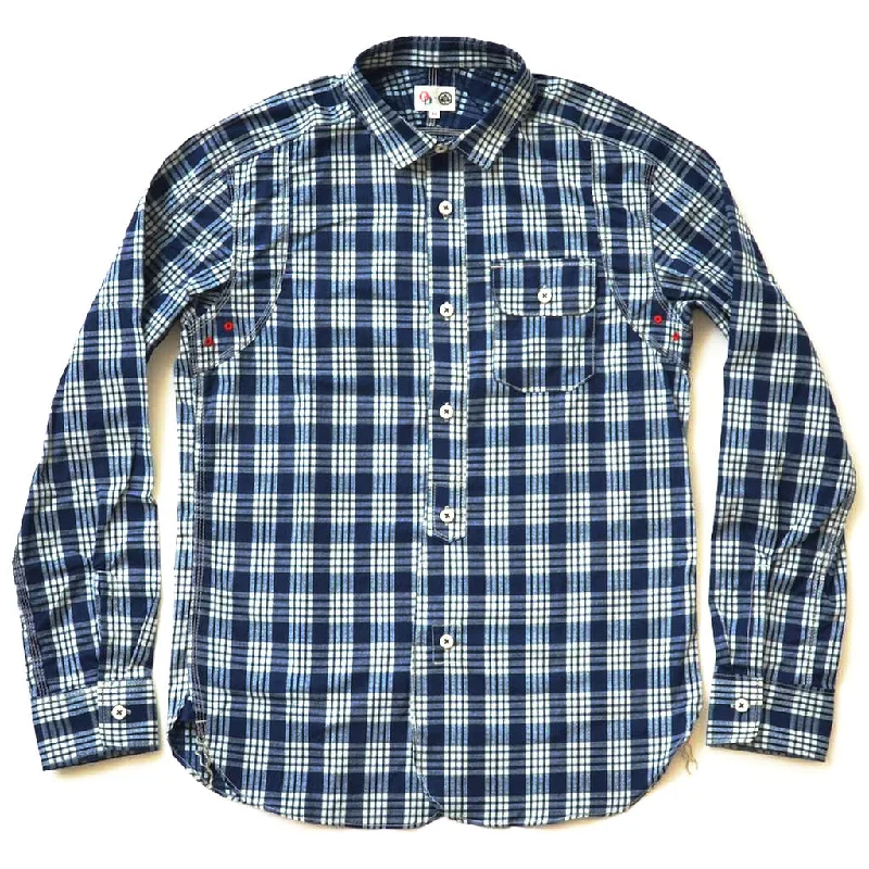 Men's Denim Shirt Jacket in Acid Wash for a Vintage - Inspired LookOD+MJ Indigo Check Selvedge Shirt