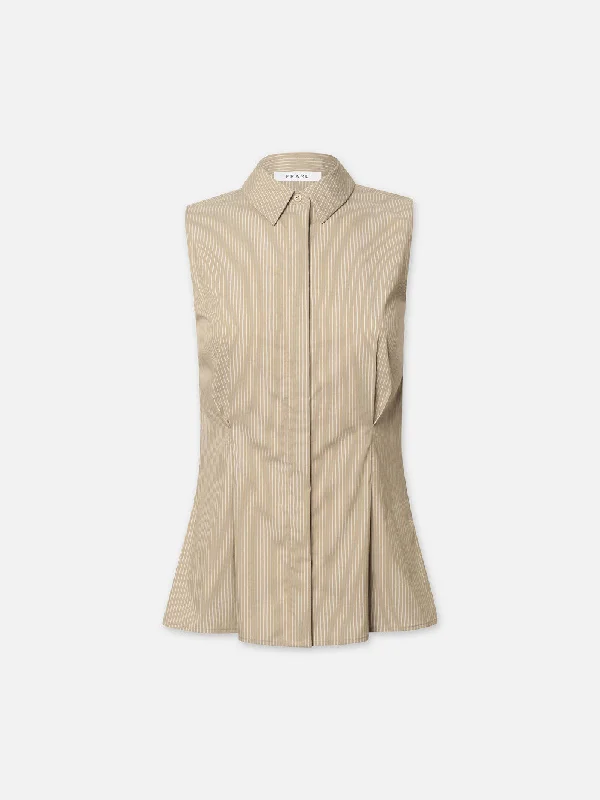 Men's Denim Zip - Up Hoodie in Indigo for a Comfortable and Stylish OutfitPleated Sleeveless Shirt -- Khaki Multi