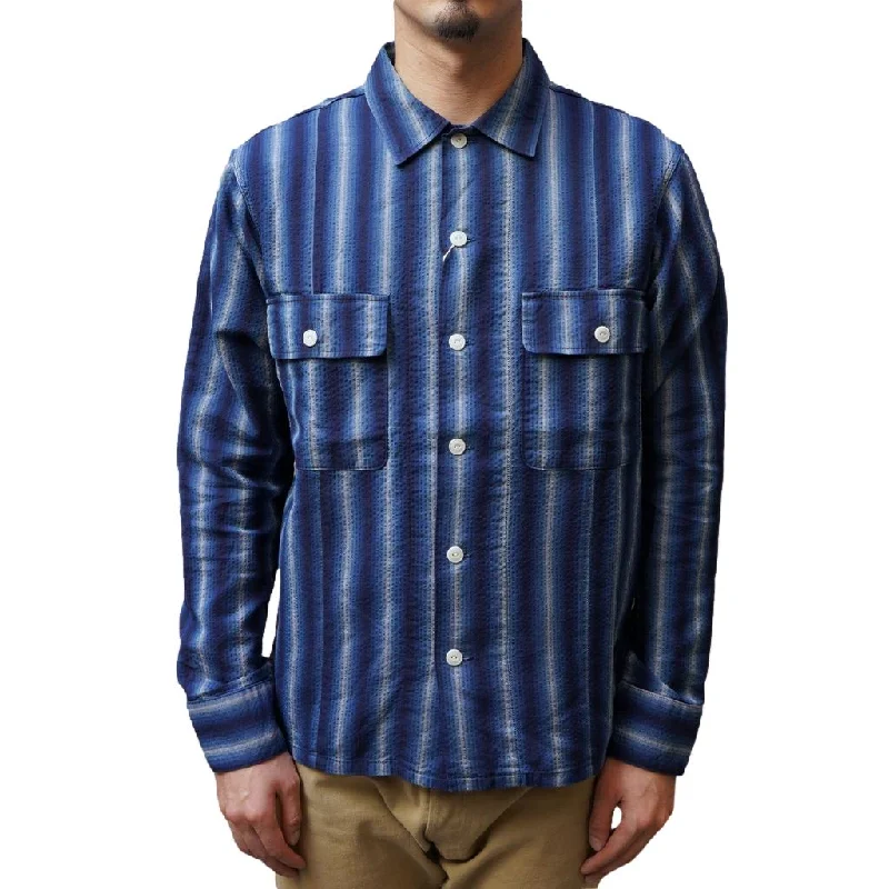 Plus Size Men's Denim Parka with a Drawstring Hood for a Versatile Outdoor JacketStudio D'Artisan "Awa-Ai" Natural Indigo Shijira Stripe Shirt Plus Size Men's Denim Parka with a Drawstring Hood for a Versatile Outdoor JacketStudio D'Artisan "Awa-Ai" Natural Indigo Shijira Stripe Shirt