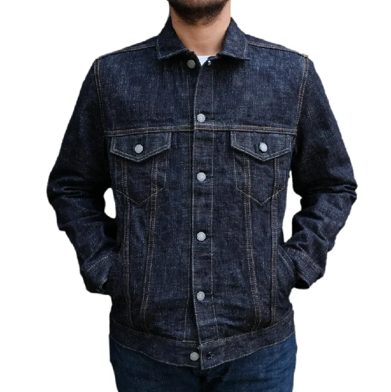 Men's Denim Long - Sleeve Shirt with a Checkered Placket for a Country - Inspired LookPure Blue Japan "Double Slub" Type 3 Selvedge Jacket Men's Denim Long - Sleeve Shirt with a Checkered Placket for a Country - Inspired LookPure Blue Japan "Double Slub" Type 3 Selvedge Jacket