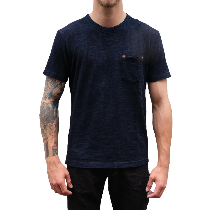 Men's Denim Vest with Embroidered Floral Patterns for a Boho - Inspired OutfitPure Blue Japan Indigo Slub Pocket Tee Men's Denim Vest with Embroidered Floral Patterns for a Boho - Inspired OutfitPure Blue Japan Indigo Slub Pocket Tee