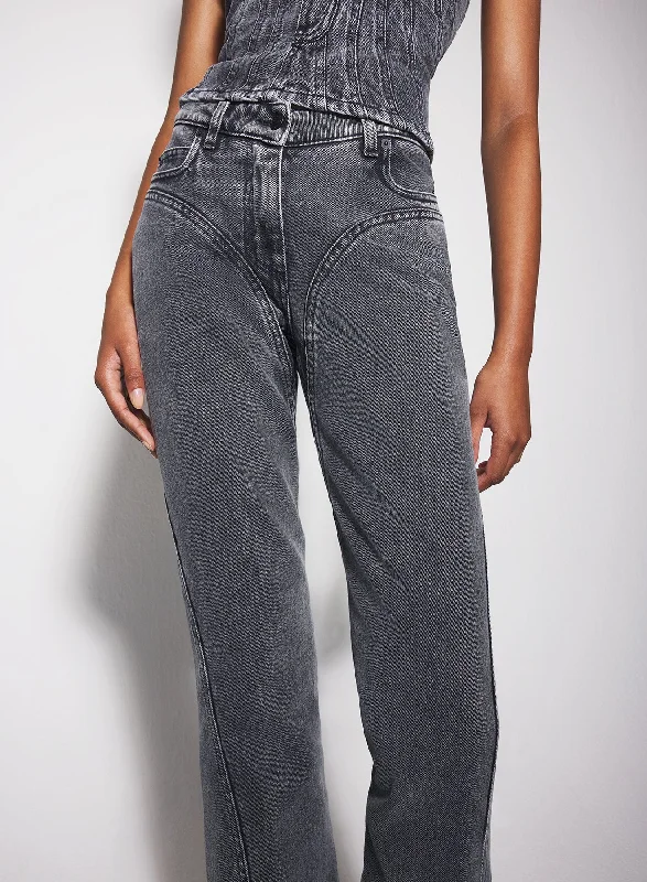 Colored women jeans in vibrant hues like red and yellowwashed black flared jeans