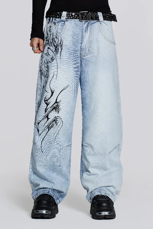 Women's spring - fresh floral pants Skinny women jeans with a form - fitting design Blue Decal Colossus Jeans