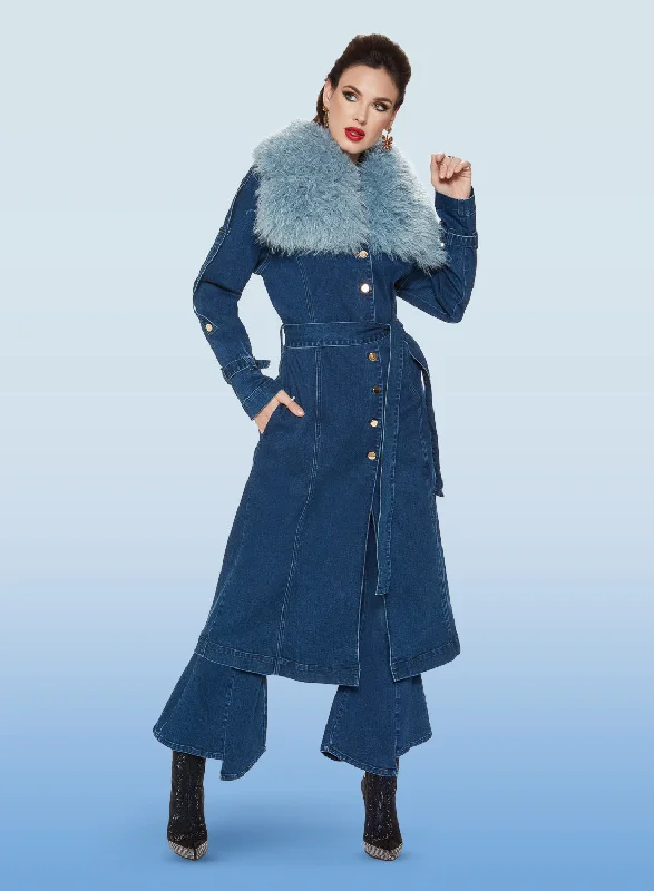 Women's pants for theme park visits Mom jeans for a nostalgic and casual look DV Jeans - 8479J - Dark Blue - Stretch Denim Faux Fur Attachment Jacket Women's pants for theme park visits Mom jeans for a nostalgic and casual look DV Jeans - 8479J - Dark Blue - Stretch Denim Faux Fur Attachment Jacket
