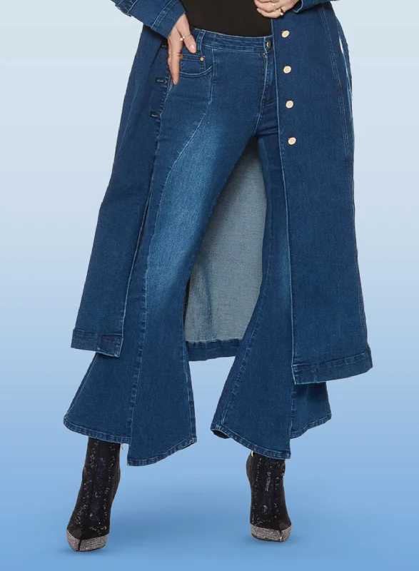 Women's pants for travel Embellished women jeans with studs or rhinestones for a glamorous touch DV Jeans - 8479P - Dark Blue - Stretch Denim Pant with Asymmetric Bell Cuffs Women's pants for travel Embellished women jeans with studs or rhinestones for a glamorous touch DV Jeans - 8479P - Dark Blue - Stretch Denim Pant with Asymmetric Bell Cuffs