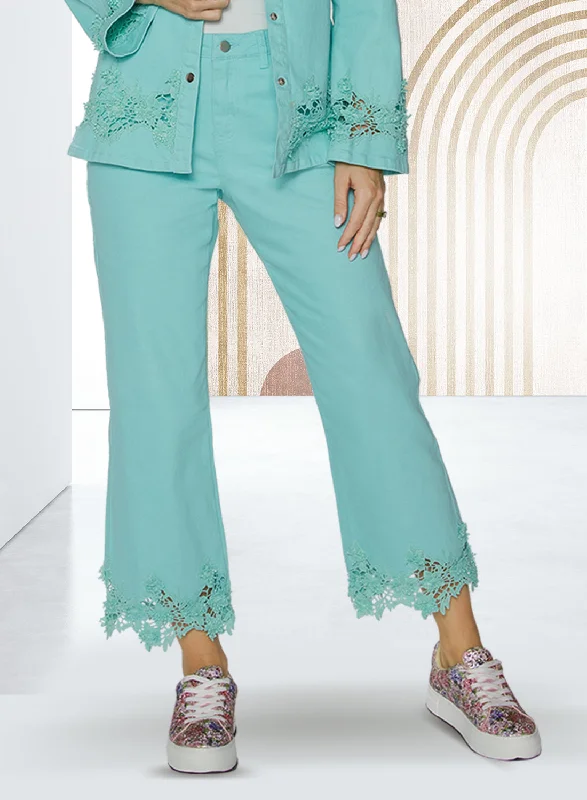 Women's pants with quick - dry fabric Button - fly women jeans with a traditional touch DV Jeans 8484P - Mint - Denim Embroidered Cutout Pant Women's pants with quick - dry fabric Button - fly women jeans with a traditional touch DV Jeans 8484P - Mint - Denim Embroidered Cutout Pant