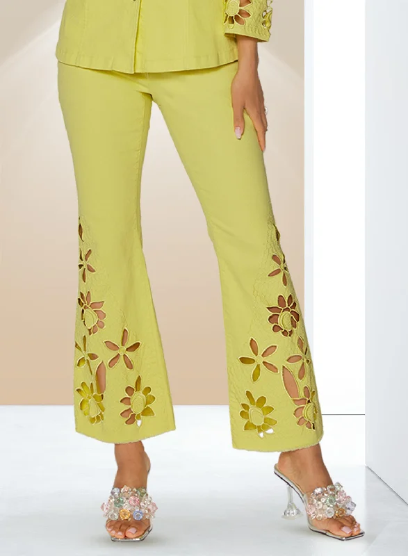 Women's pants for business trips Bootcut women jeans to complement various shoe styles DV Jeans 8485P - Yellow - Flower Cutout Denim Pant Women's pants for business trips Bootcut women jeans to complement various shoe styles DV Jeans 8485P - Yellow - Flower Cutout Denim Pant