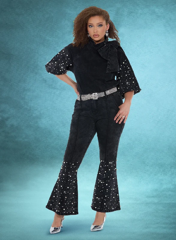 Women's tassel - adorned boho pants Embellished women jeans with studs or rhinestones for a glamorous touch DV Jeans 8490 - Black - 2 Piece Premium Quality Stretch Denim Trimmed With Pearls & Rhinestones Women's tassel - adorned boho pants Embellished women jeans with studs or rhinestones for a glamorous touch DV Jeans 8490 - Black - 2 Piece Premium Quality Stretch Denim Trimmed With Pearls & Rhinestones