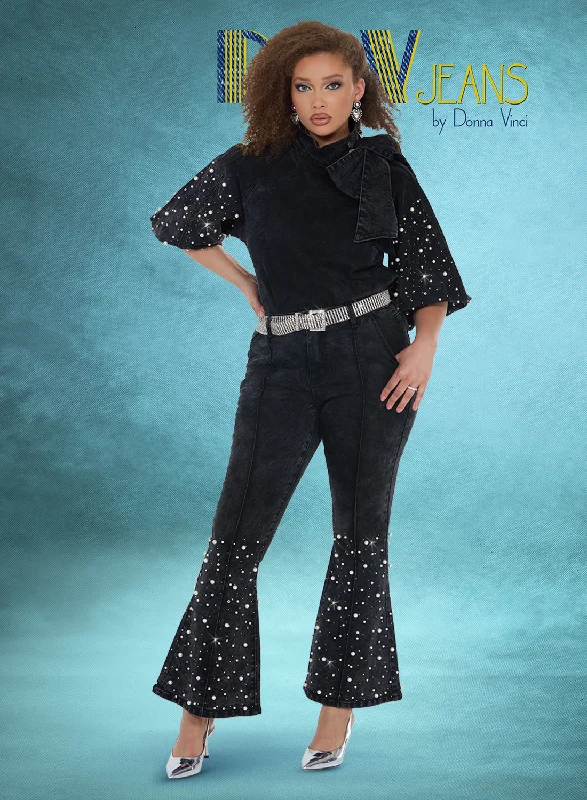 Women's ruffled hem dress pants Cargo women jeans with multiple pockets for added functionality DV Jeans 8490 Black Women's ruffled hem dress pants Cargo women jeans with multiple pockets for added functionality DV Jeans 8490 Black