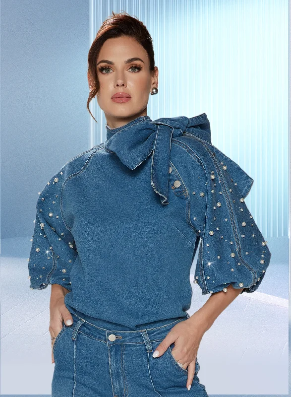 Women's zipper - detail fashion pants Jeggings women jeans combining the comfort of leggings and style of jeans DV Jeans 8490T Blue - Denim Pearl & Rhinetone Embellished Top Women's zipper - detail fashion pants Jeggings women jeans combining the comfort of leggings and style of jeans DV Jeans 8490T Blue - Denim Pearl & Rhinetone Embellished Top