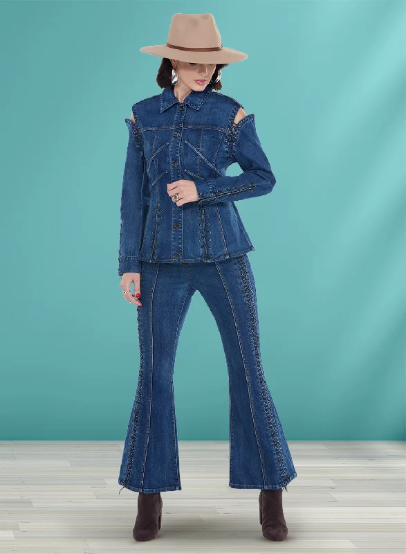 Women's drawstring athletic pants High - rise flare women jeans for a 70s - inspired look DV Jeans 8494 - DK Blue - 2 Piece Premium Quality Stretch Denim Trimmed with Faux Leather Cording Women's drawstring athletic pants High - rise flare women jeans for a 70s - inspired look DV Jeans 8494 - DK Blue - 2 Piece Premium Quality Stretch Denim Trimmed with Faux Leather Cording