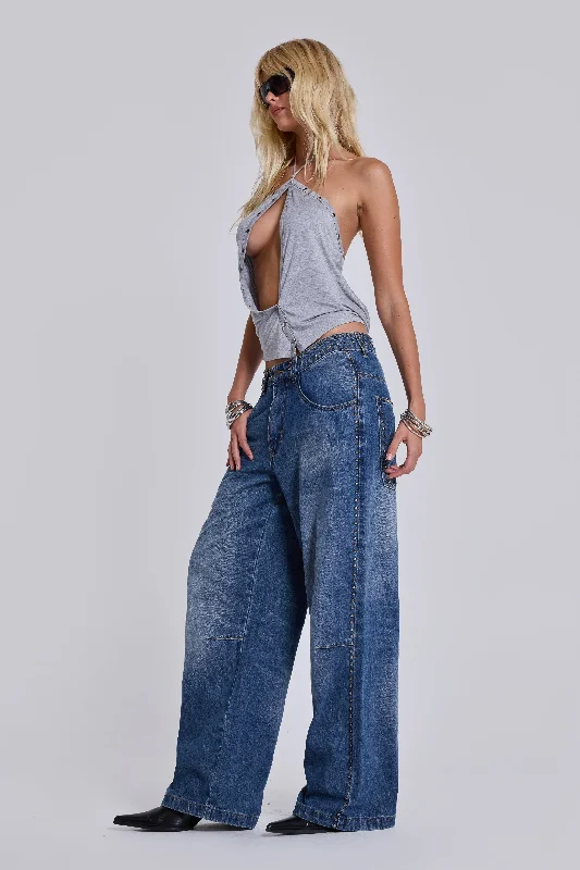 Women's pants for outdoor adventures Dark - wash women jeans for a sophisticated and slimming effect Nailed Studded Colossus Jeans in Vintage Blue Wash Women's pants for outdoor adventures Dark - wash women jeans for a sophisticated and slimming effect Nailed Studded Colossus Jeans in Vintage Blue Wash