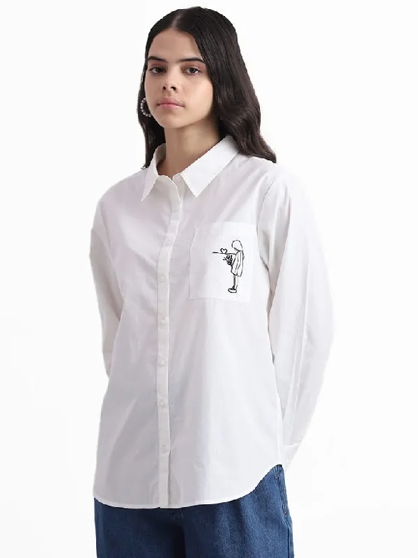 Women's pants with stretch panels Light - wash women jeans for a fresh and summery appearance Nuon White Printed Cotton Relaxed Fit Shirt Women's pants with stretch panels Light - wash women jeans for a fresh and summery appearance Nuon White Printed Cotton Relaxed Fit Shirt