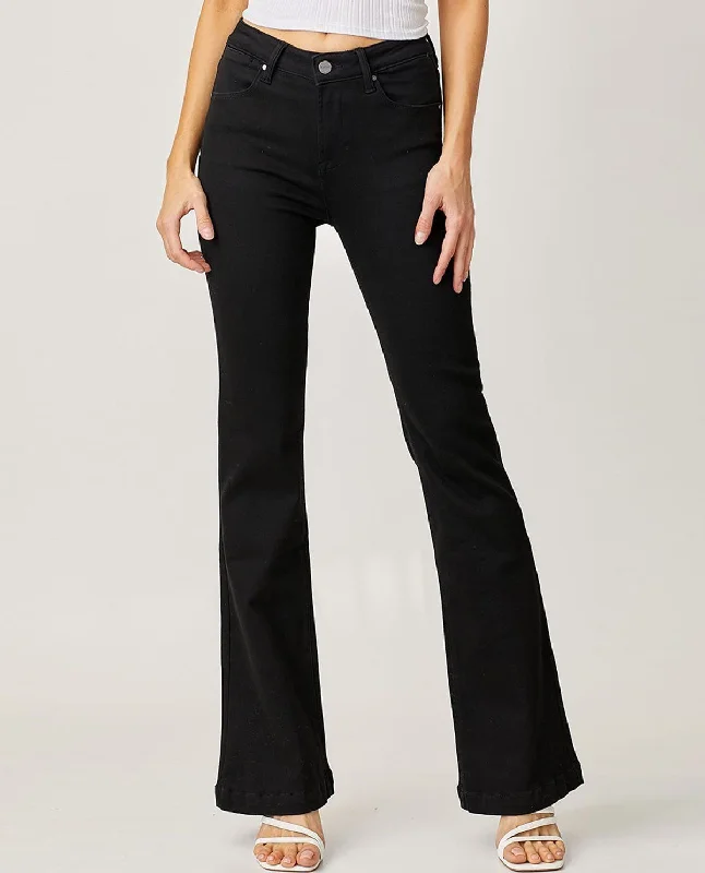 Women's low - rise denim pants Distressed women jeans for a trendy and edgy look Risen Midrise Black Flare Jean Women's low - rise denim pants Distressed women jeans for a trendy and edgy look Risen Midrise Black Flare Jean