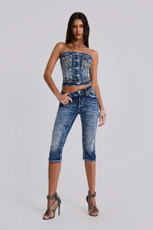Women's sequined party pants Mom jeans for a nostalgic and casual look Rock Revival Capri Jeans Women's sequined party pants Mom jeans for a nostalgic and casual look Rock Revival Capri Jeans