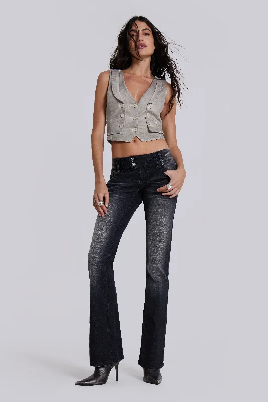 Women's pants for yoga studio Cargo women jeans with multiple pockets for added functionality Washed Black Thirteen Jeans