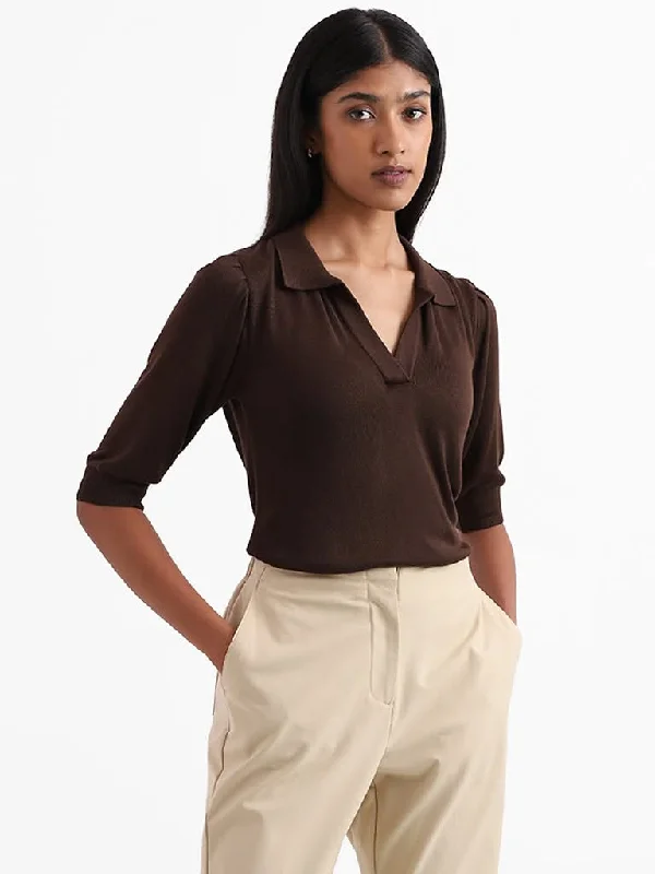 Women's pleated office pants Dark - wash women jeans for a sophisticated and slimming effect Wardrobe Plain Brown Semi-Formal Top