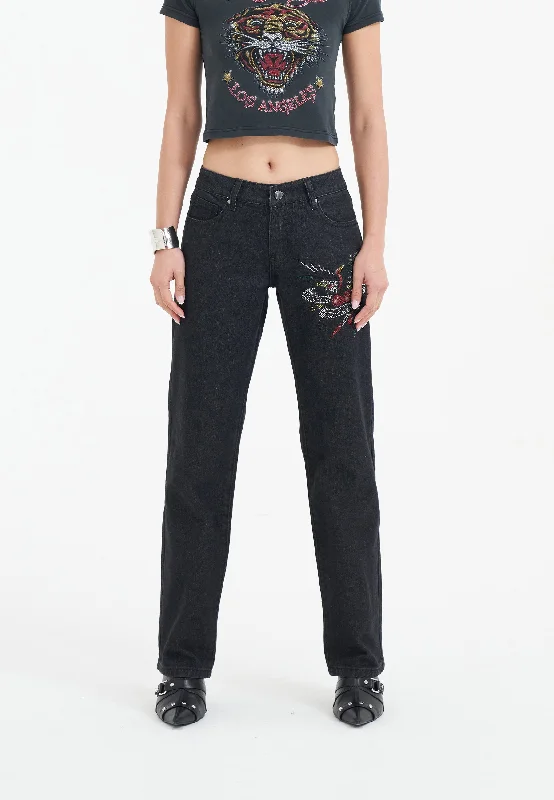 Women's luxury leather pants Stretch women jeans for enhanced mobility and comfort Womens True Death Diamante Straight Denim Trousers Jeans - Black Women's luxury leather pants Stretch women jeans for enhanced mobility and comfort Womens True Death Diamante Straight Denim Trousers Jeans - Black