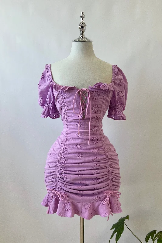 Mini dresses with criss - cross backs for a flirty lookAmelia Floral Mini Dress - Purple Mini dresses with criss - cross backs for a flirty lookAmelia Floral Mini Dress - Purple