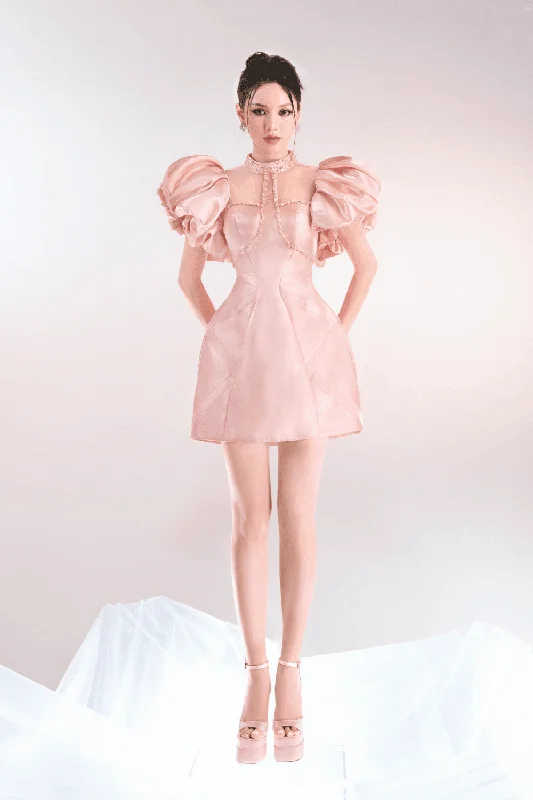 Cotton mini dresses for a comfortable everyday optionAriance A-line Puffy Sleeved Taffeta Mini Dress Cotton mini dresses for a comfortable everyday optionAriance A-line Puffy Sleeved Taffeta Mini Dress