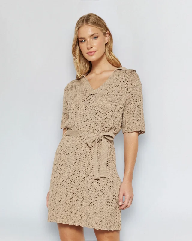 Mini dresses with bow accents for a sweet lookASHLEIGH DRESS -BEIGE