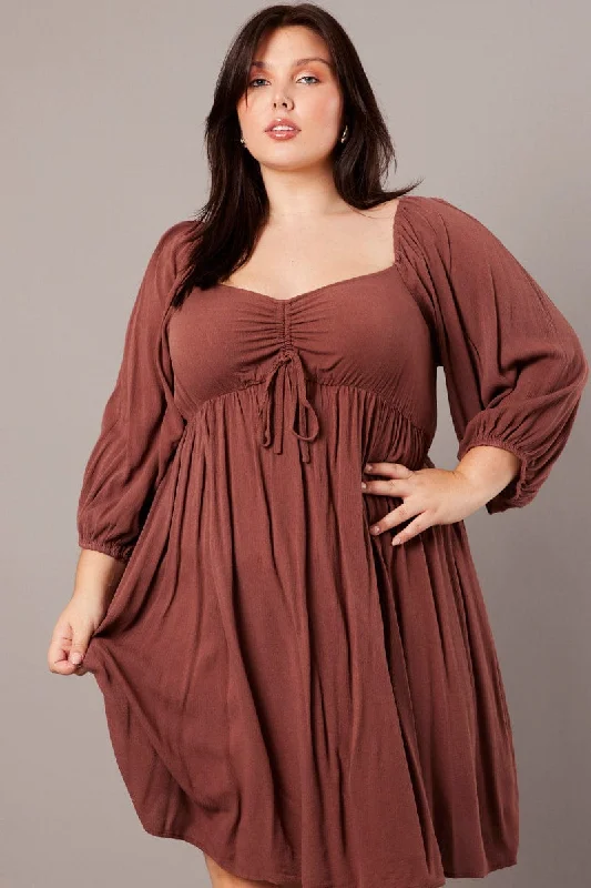 Mini dresses with bow accents for a sweet lookBrown Crinkle Ruched Drawstring Mini Dress Mini dresses with bow accents for a sweet lookBrown Crinkle Ruched Drawstring Mini Dress