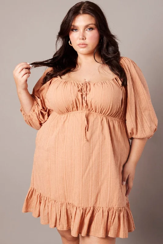Satin mini dresses for a luxurious feelBrown Textured Stripe Mini Dress