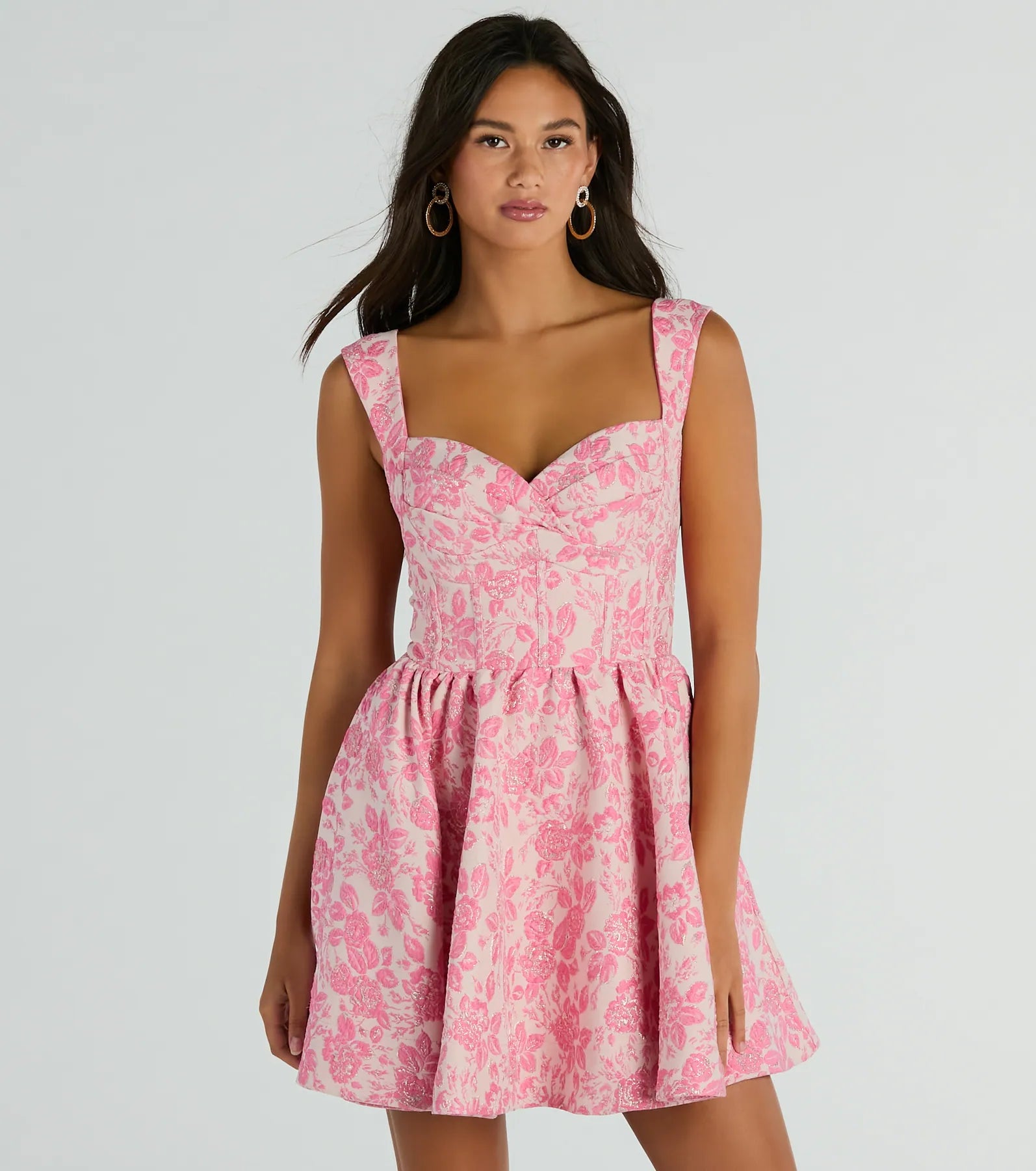 Mini dresses with pleated skirts for a classic lookCassie Corset Floral Jacquard Party Skater Dress Mini dresses with pleated skirts for a classic lookCassie Corset Floral Jacquard Party Skater Dress