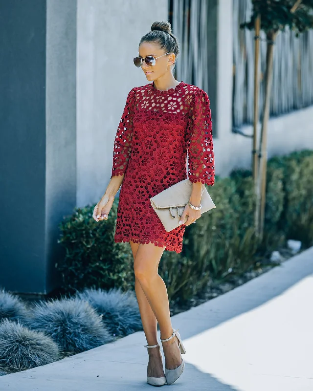 Sheer mini dresses with lace insertsCecily Crochet Shift Dress - FINAL SALE