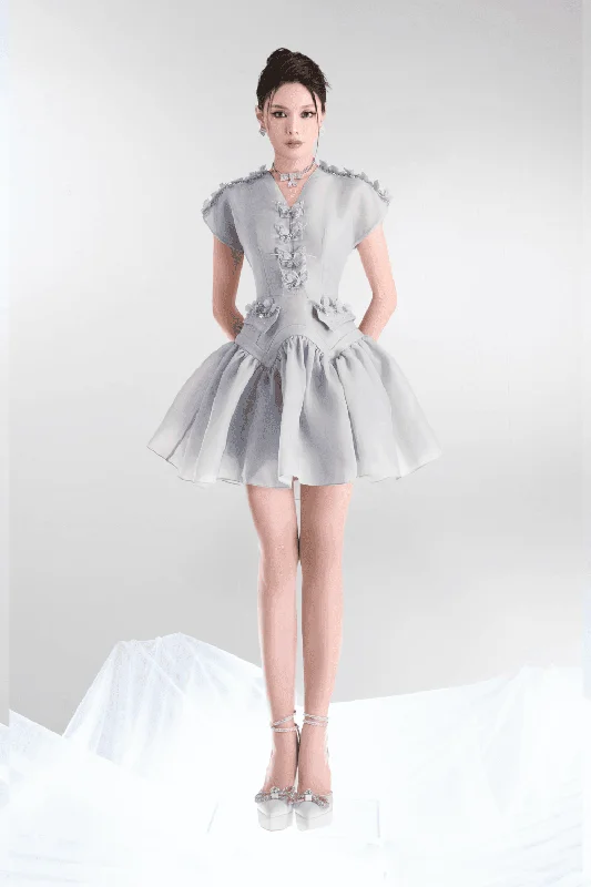 Mini dresses with polka dot patternsCynthia A-line V-Neck Organza Mini Dress