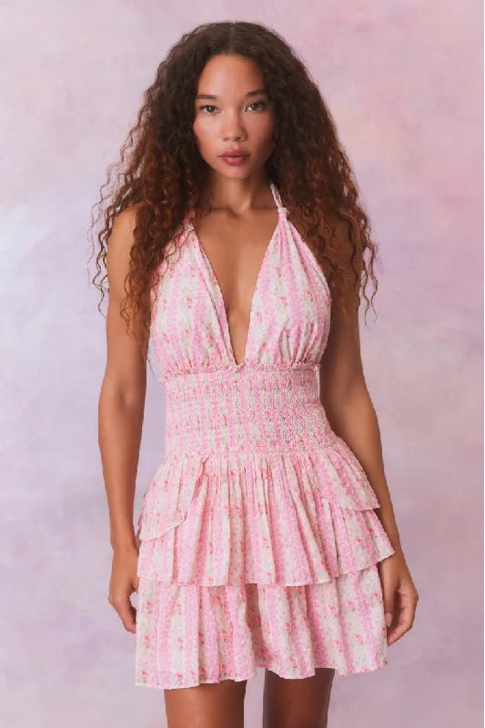 Ruffled mini dresses for a romantic touchDeanna Fragrance Print Halter Mini Dress