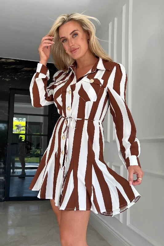 Mini dresses with one - shoulder designsFrancis Brown Stripe Collar Shirt Skater Dress Mini dresses with one - shoulder designsFrancis Brown Stripe Collar Shirt Skater Dress