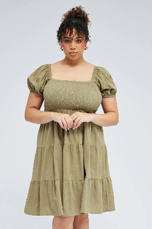 Denim mini dresses with distressed detailsGreen Mini Dress Tiered Shirred Bust Puff Sleeve Denim mini dresses with distressed detailsGreen Mini Dress Tiered Shirred Bust Puff Sleeve