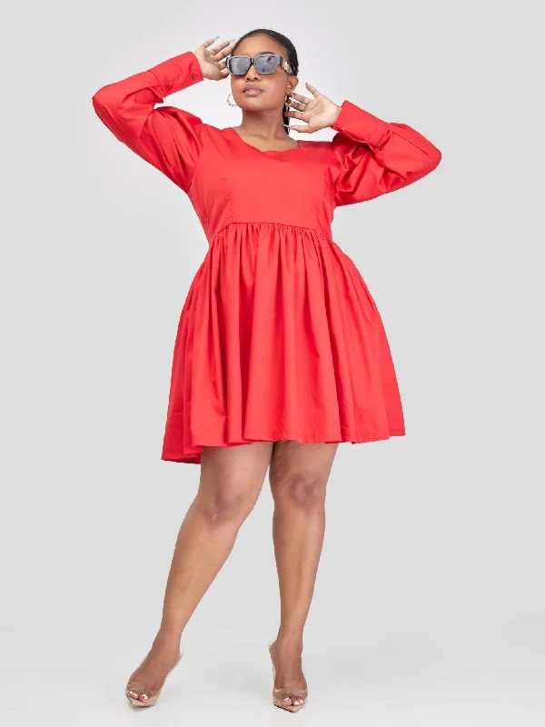 Mini dresses with gathered skirts for a voluminous effectIzulu Doldol Mini Dress - Red Mini dresses with gathered skirts for a voluminous effectIzulu Doldol Mini Dress - Red