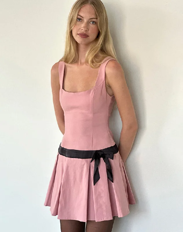 Mini dresses with pocket details for added functionalityMichelia Mini Dress in Pink with Black Bow Mini dresses with pocket details for added functionalityMichelia Mini Dress in Pink with Black Bow