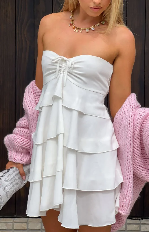 Mini dresses with puff sleeves for a vintage lookMiller White Strapless Mini Dress