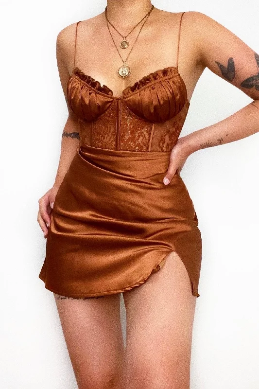 Mini dresses with mesh panels for a sexy and trendy lookOlivia Mini Dress - Brown