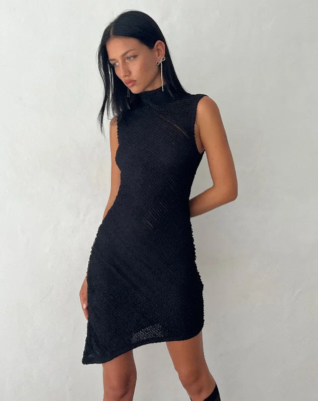 Mini dresses with pleated skirts for a classic lookOttilie Textured Asymmetric Mini Dress in Black Mini dresses with pleated skirts for a classic lookOttilie Textured Asymmetric Mini Dress in Black