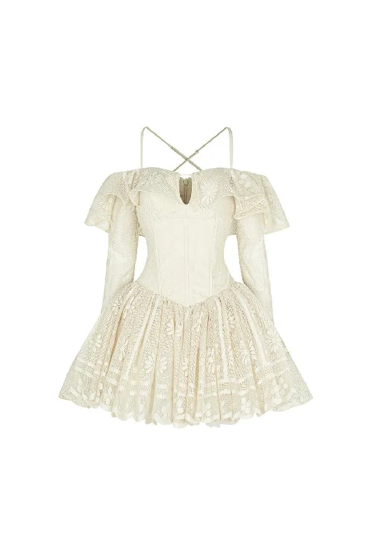 Mini dresses with mesh panels for a sexy and trendy lookPoppy Fit and Flare Corset Waist Mesh Lace Mini Dress