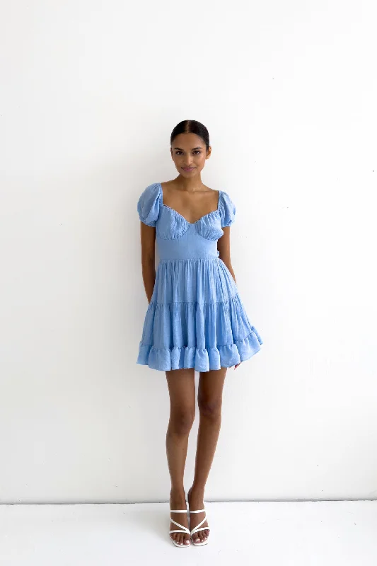 Linen mini dresses for a breathable summer optionSarang Mini Dress - Blue