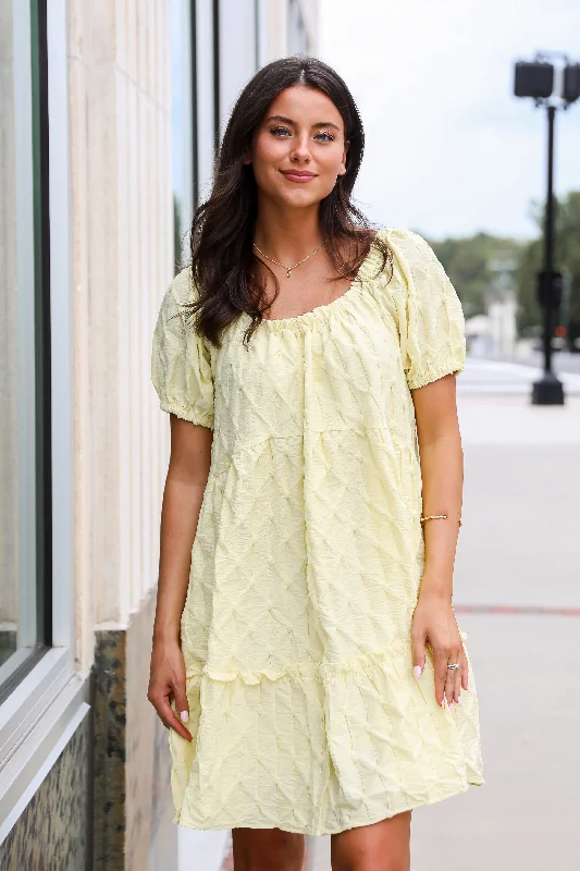 Mini dresses with puff sleeves for a vintage lookFINAL SALE - Stunning Presence Yellow Textured Mini Dress Mini dresses with puff sleeves for a vintage lookFINAL SALE - Stunning Presence Yellow Textured Mini Dress